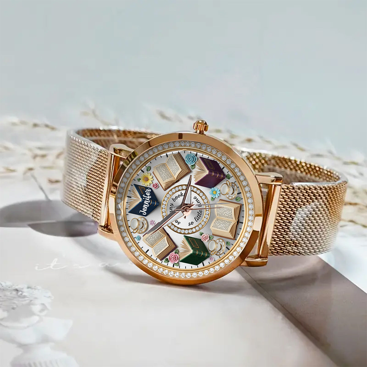 So viele Bücher, so wenig Zeit – personalisierte Buch-Damenhanduhr 