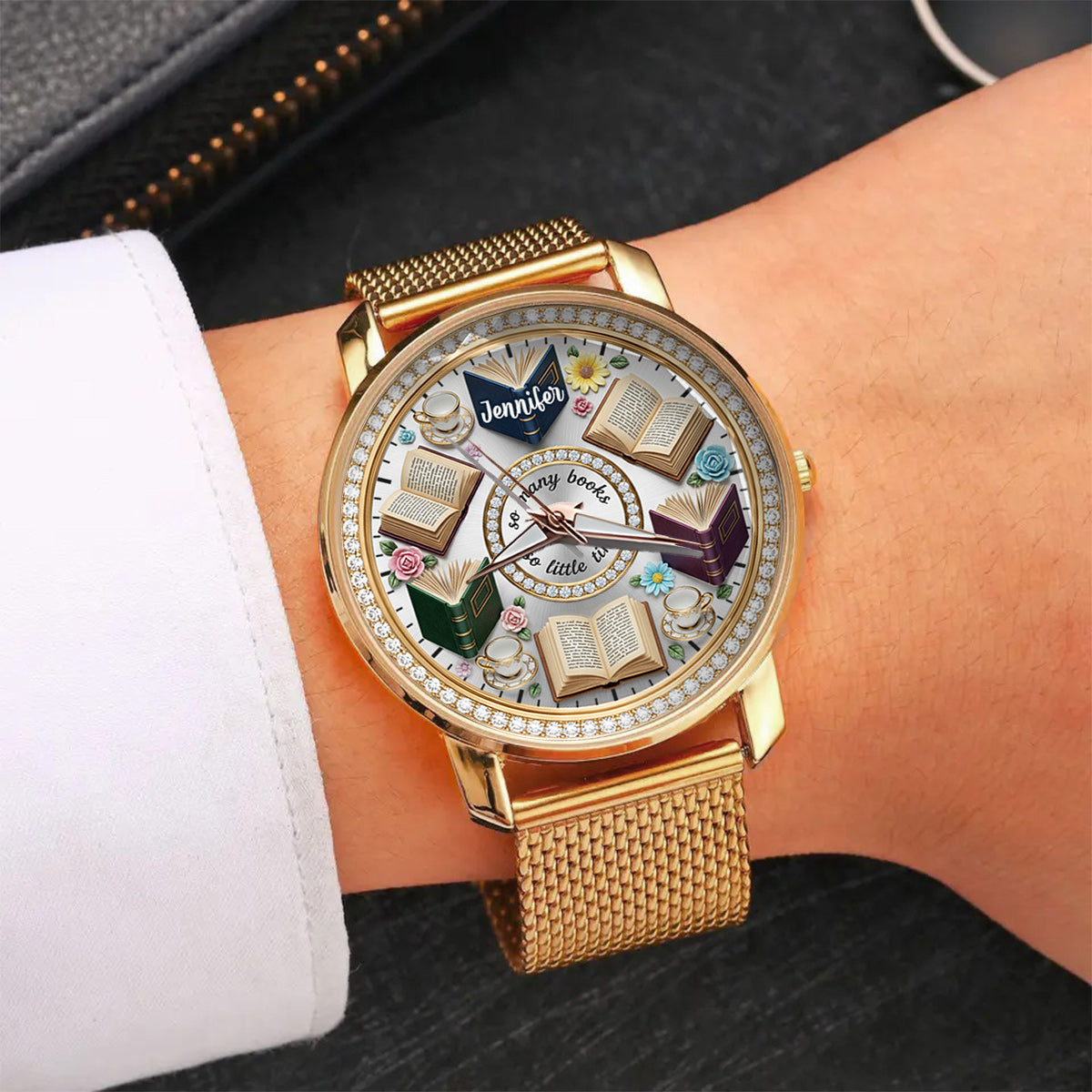 So viele Bücher, so wenig Zeit – personalisierte Buch-Damenhanduhr 