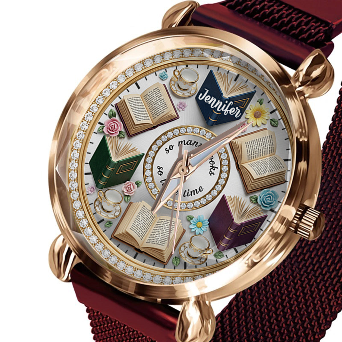 So viele Bücher, so wenig Zeit – personalisierte Buch-Damenhanduhr 