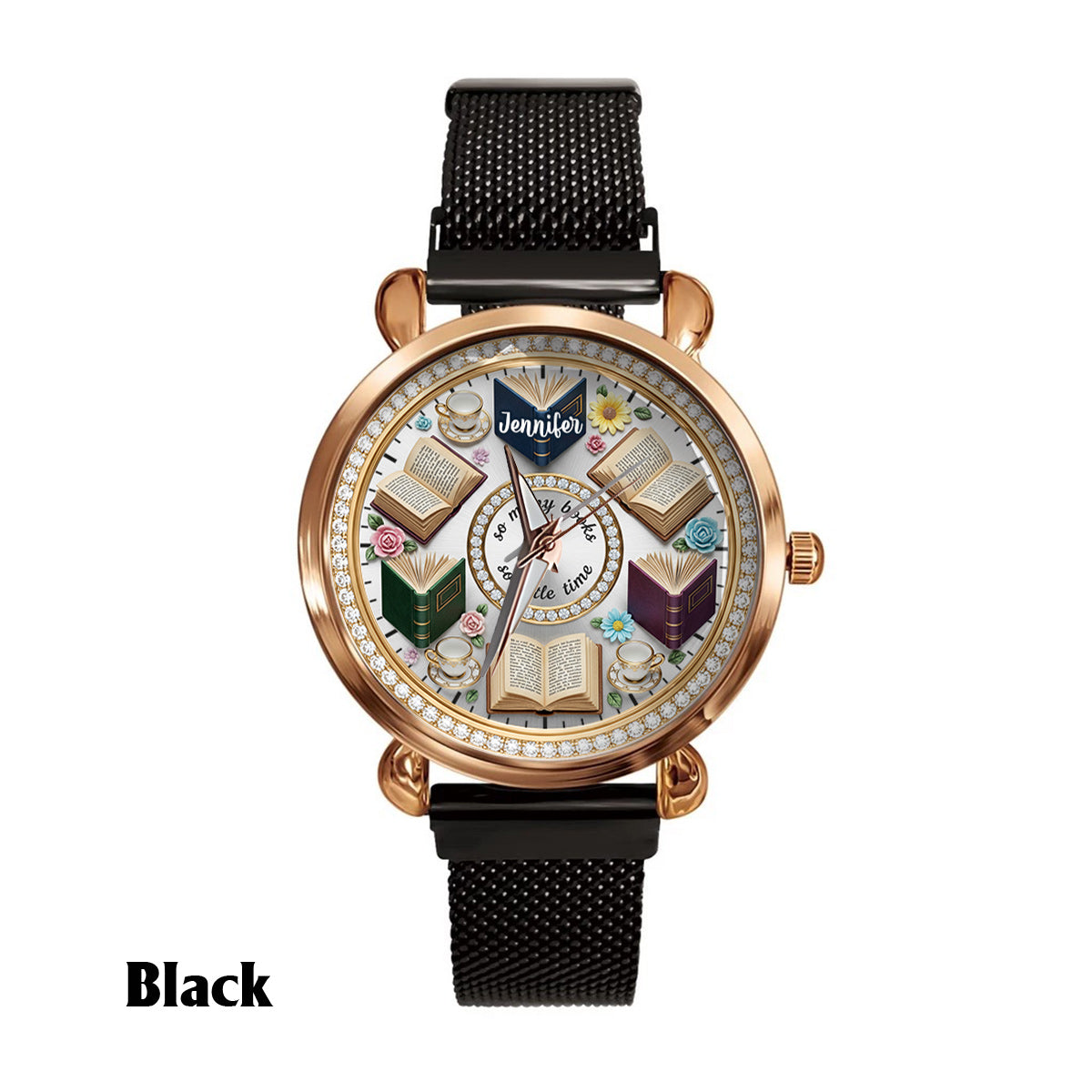 So viele Bücher, so wenig Zeit – personalisierte Buch-Damenhanduhr 