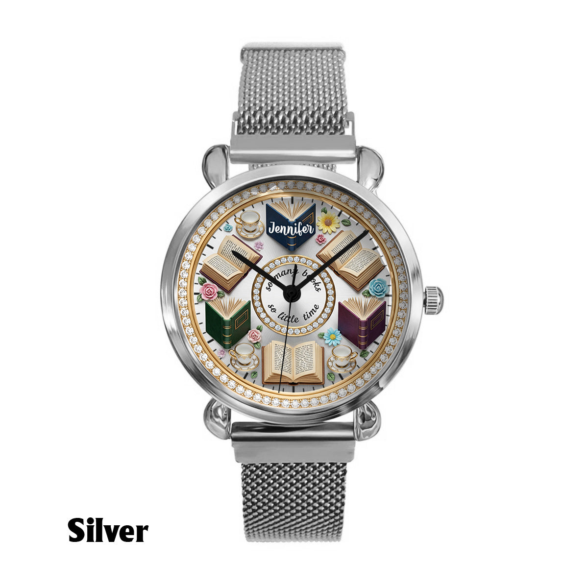 So viele Bücher, so wenig Zeit – personalisierte Buch-Damenhanduhr 