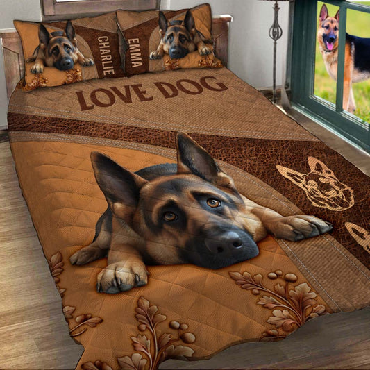 Sleeping German Shepherd - Personalized Dog Quilt Set