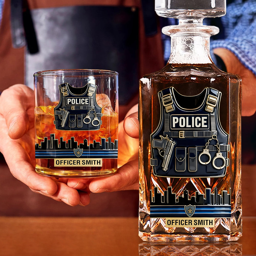 Dienen & Schützen – Personalisiertes Whiskey-Dekanter-Set für Polizeibeamte