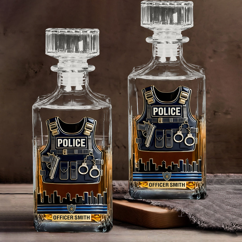 Dienen & Schützen – Personalisiertes Whiskey-Dekanter-Set für Polizeibeamte