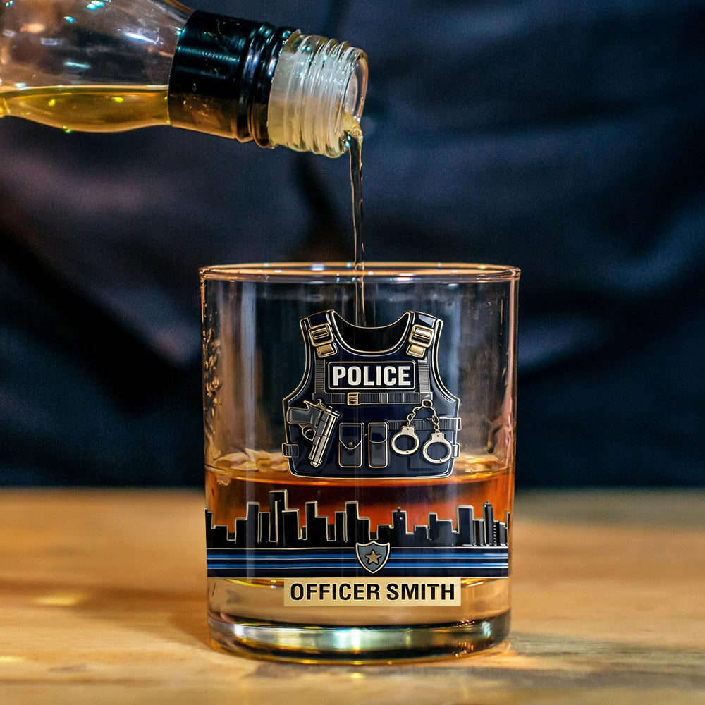 Dienen & Schützen – Personalisiertes Whiskey-Dekanter-Set für Polizeibeamte