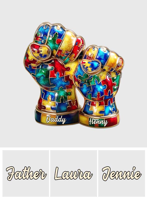 Autismus-Hand-Vater und Kind - Personalisierte Acrylplakette in individueller Form zur Sensibilisierung für Autismus