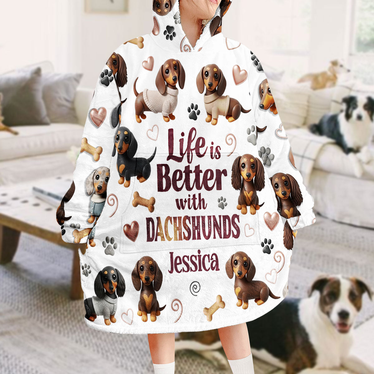 Life Is Better With Dogs - Personalized Dachshund Blanket Hoodie