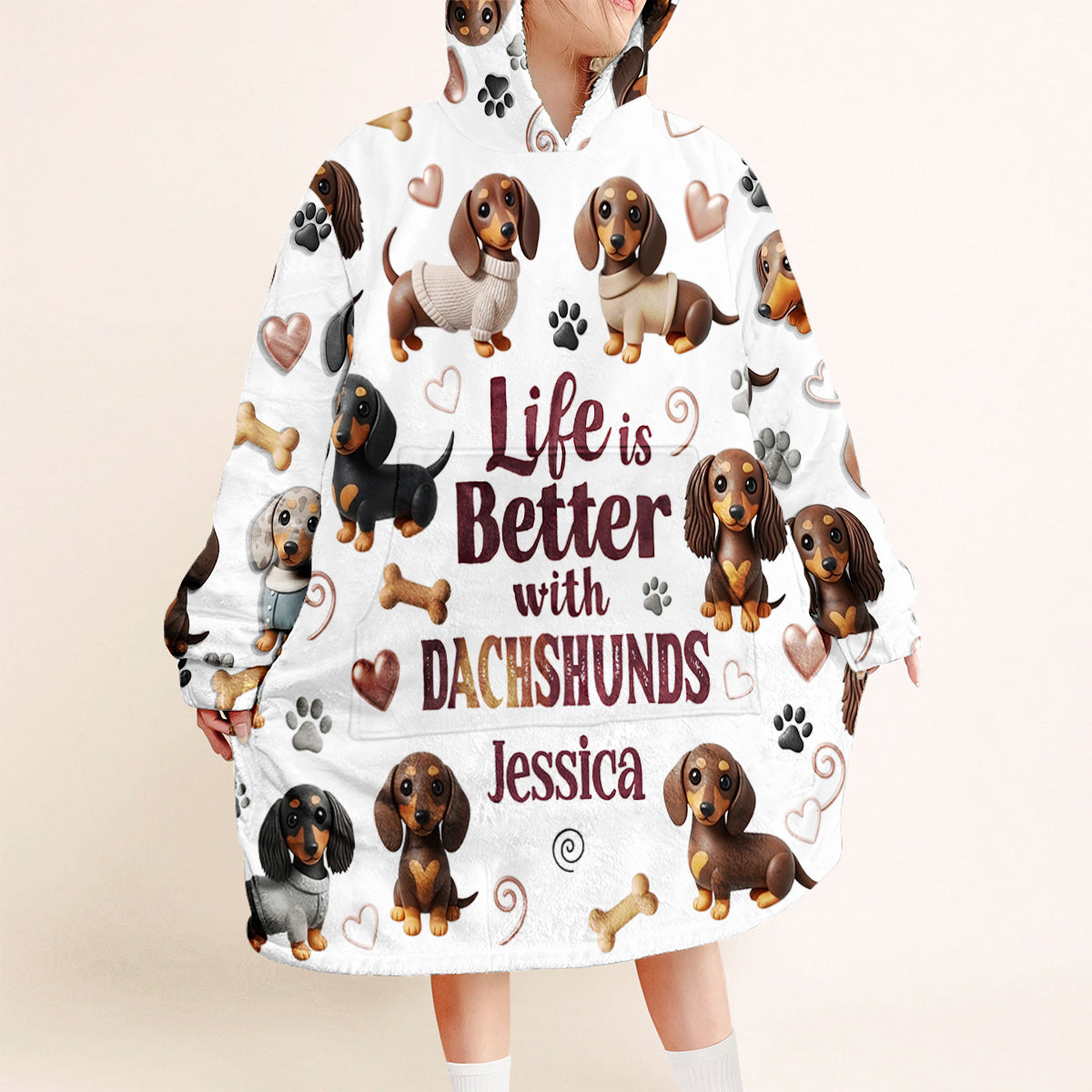 Life Is Better With Dogs - Personalized Dachshund Blanket Hoodie