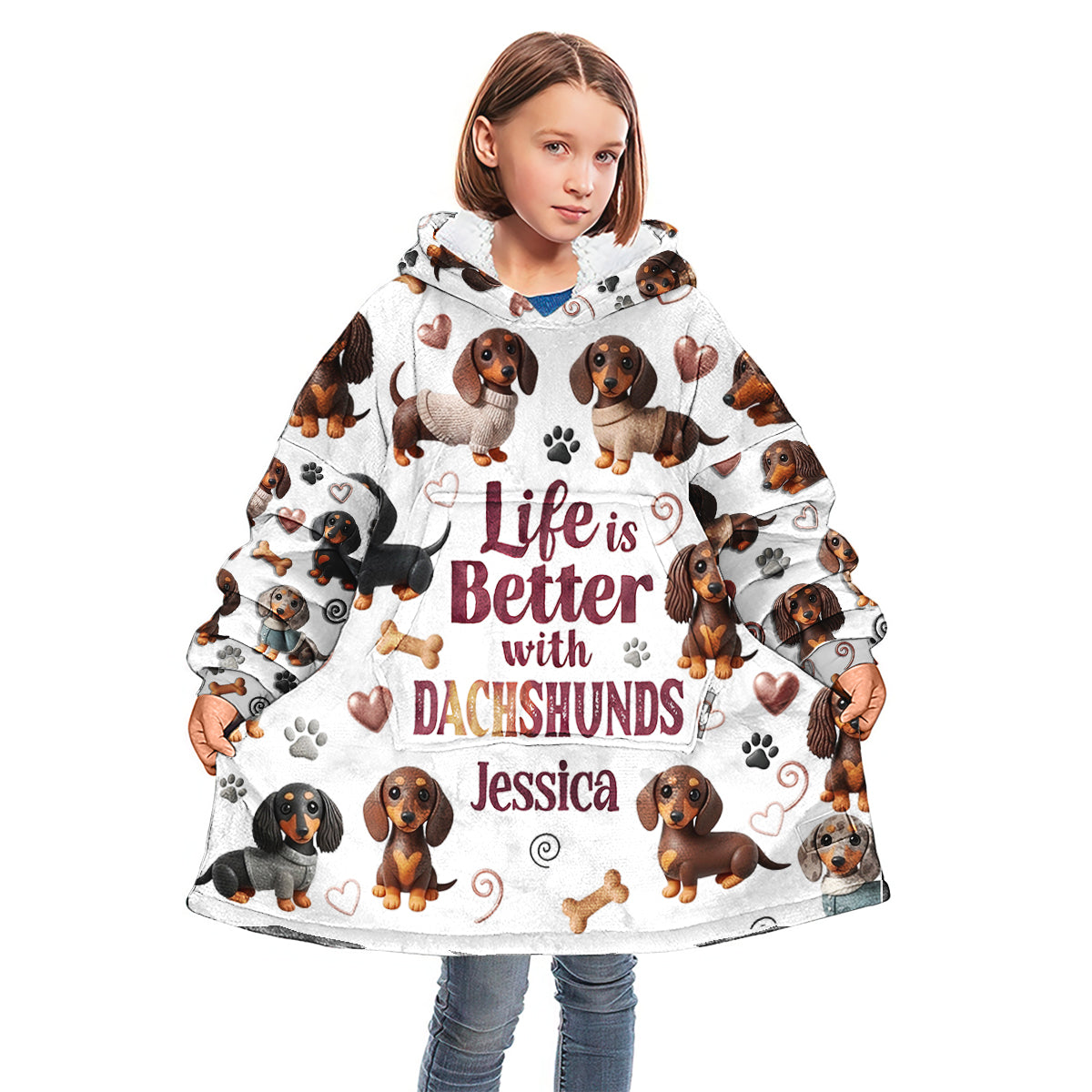 Life Is Better With Dogs - Personalized Dachshund Blanket Hoodie