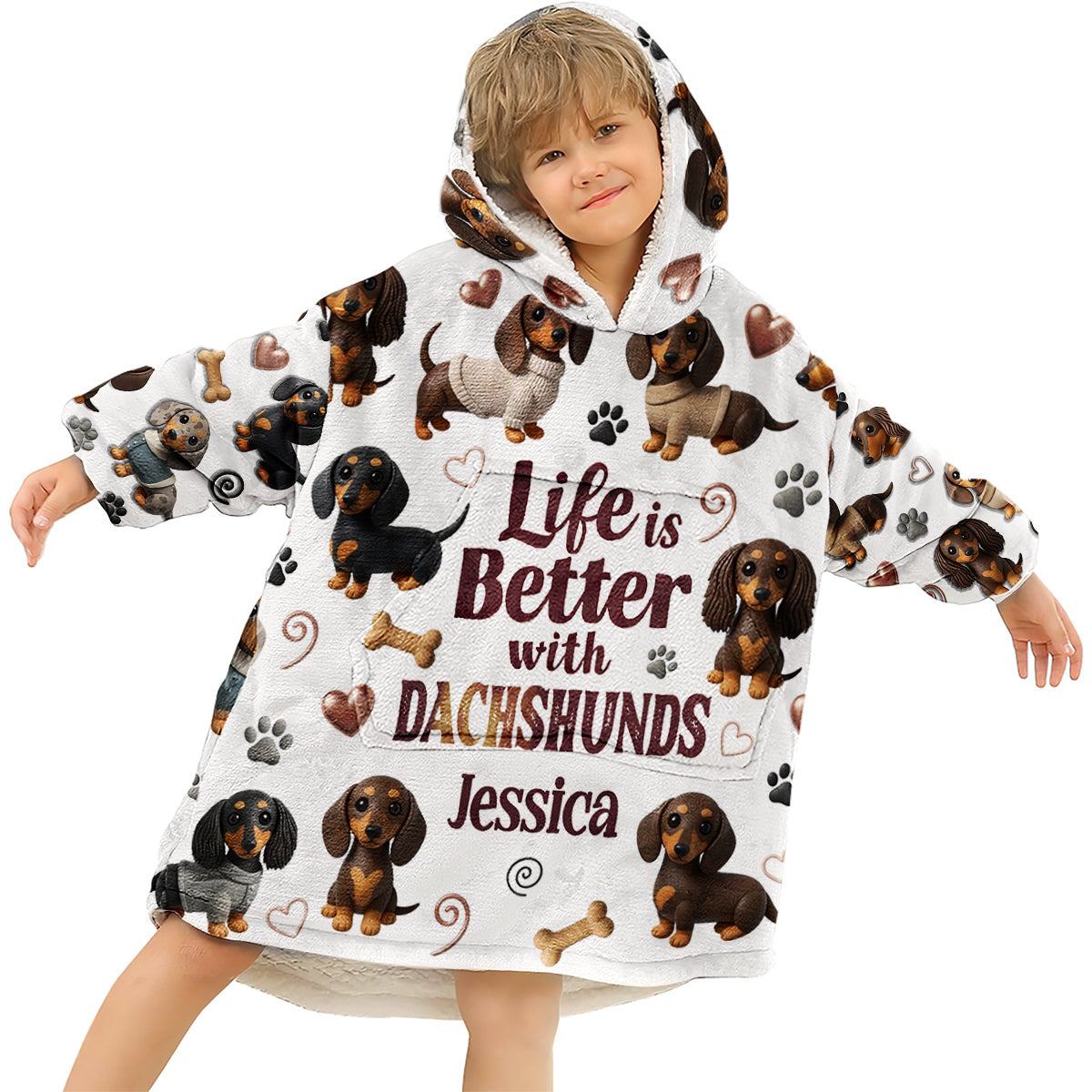Life Is Better With Dogs - Personalized Dachshund Blanket Hoodie