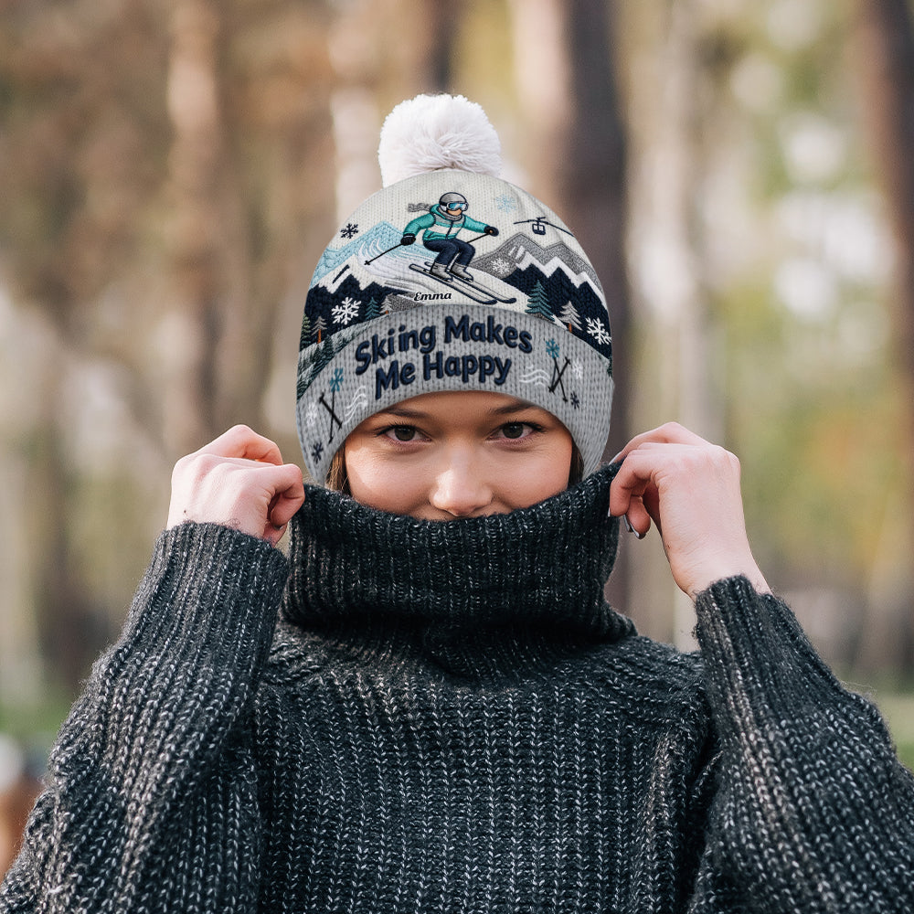 Skifahren macht mich glücklich – personalisierte Skimütze