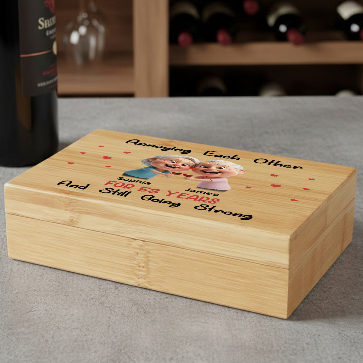 Sich gegenseitig nerven – Überzeichnetes Maskottchen – Personalisiertes Weinöffner-Set