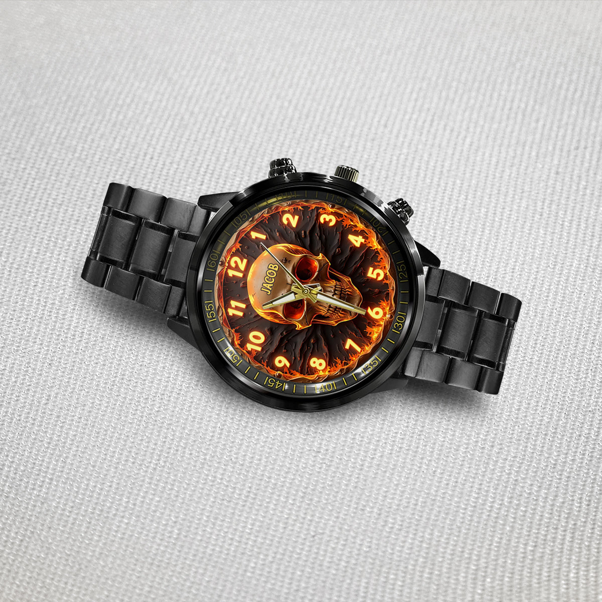 Feuerschädel – Personalisierte Totenkopf-Handuhr