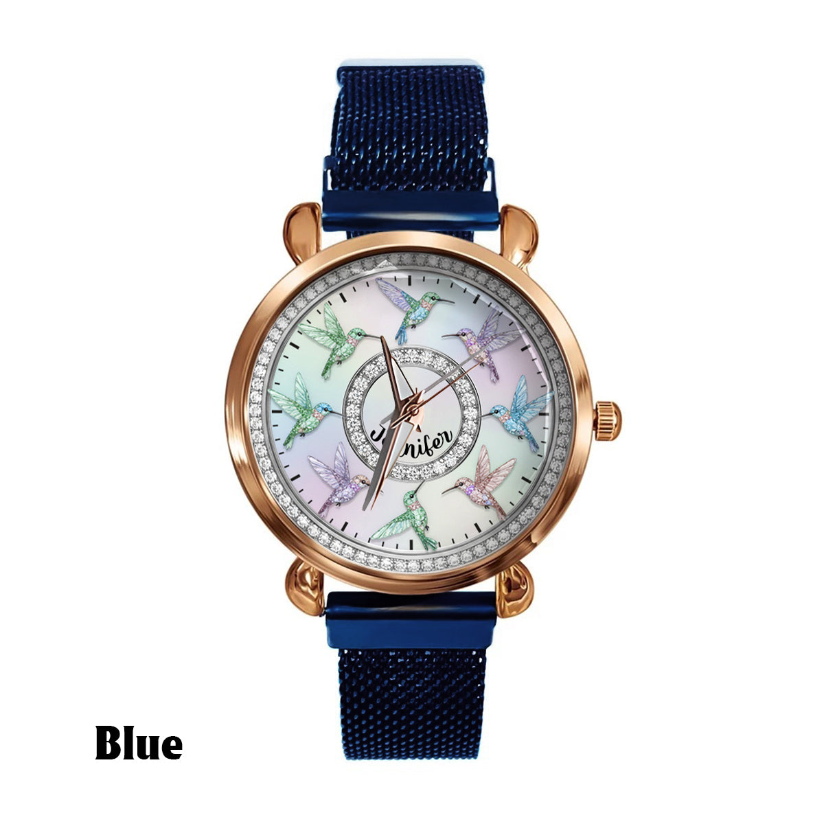 Wunderschöne Kolibris – Personalisierte Damen-Handuhr für Gartenliebhaber 