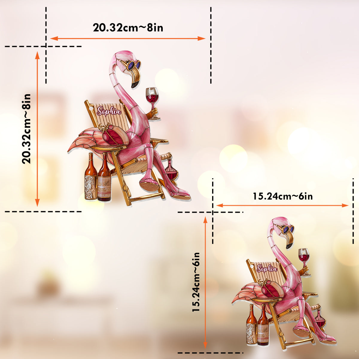 Chic Flamingo And Wine - Personalized Flamingo Window Hanging Suncatcher Ornament
