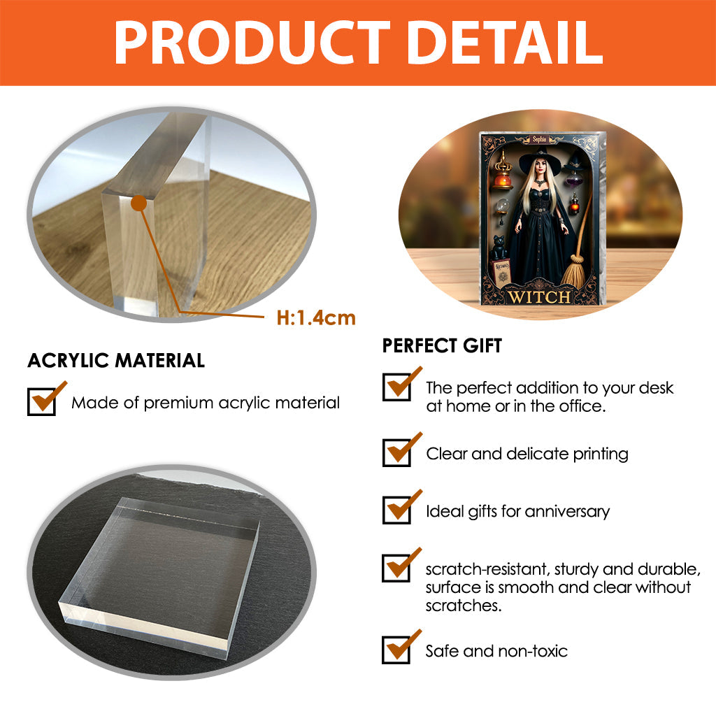 Magische Hexe – Personalisierte Acrylplakette in Hexenform