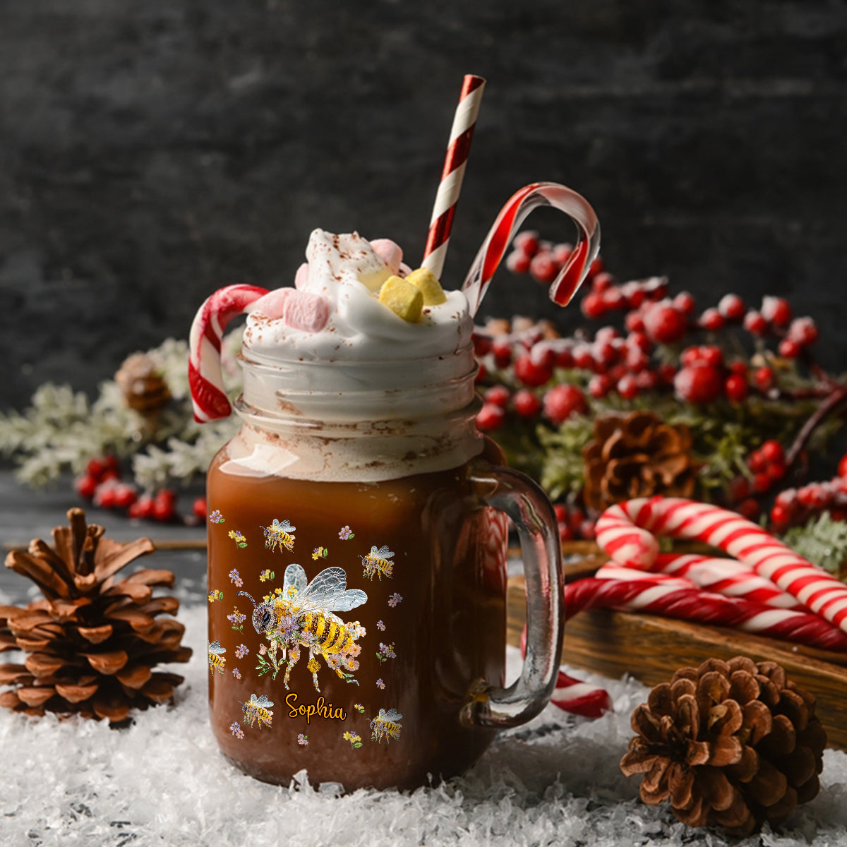 Bee Kind – Personalisierter Bienen-Einmachglasbecher