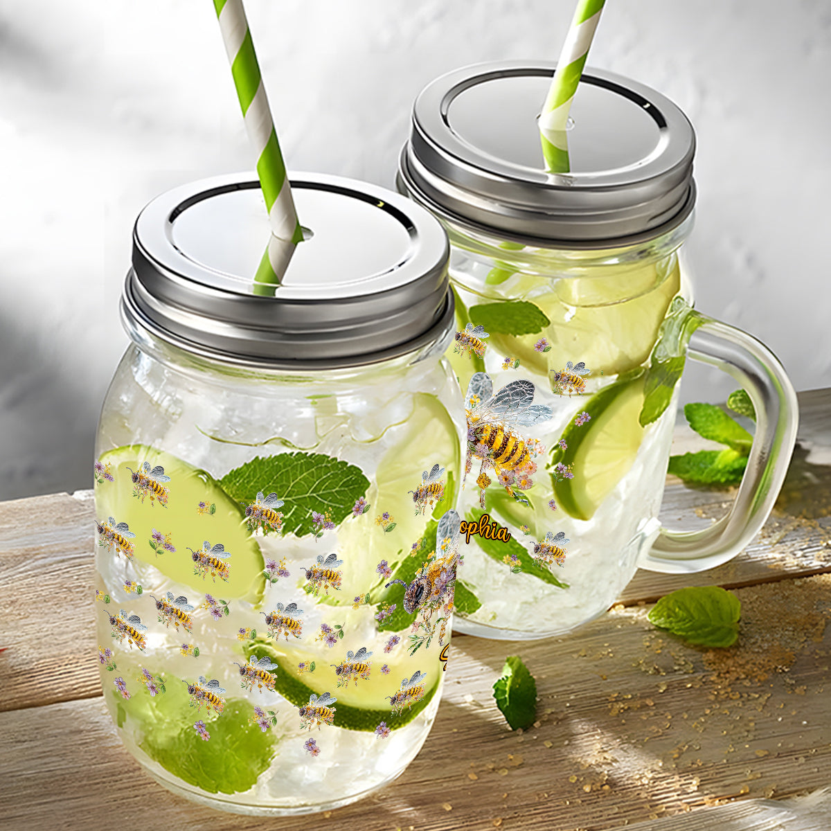 Bee Kind – Personalisierter Bienen-Einmachglasbecher