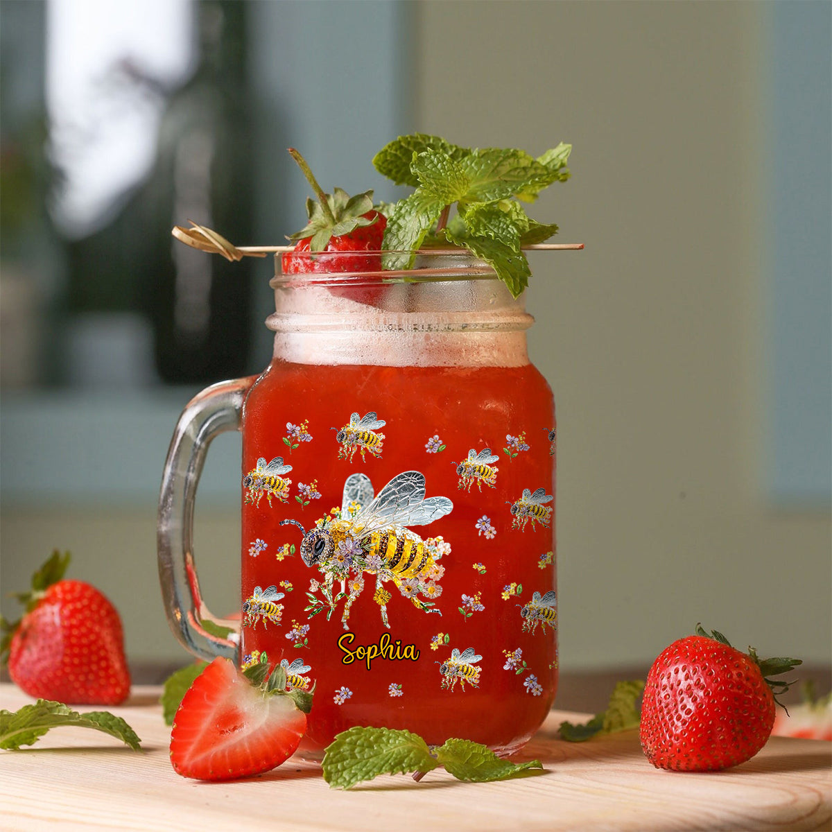 Bee Kind – Personalisierter Bienen-Einmachglasbecher
