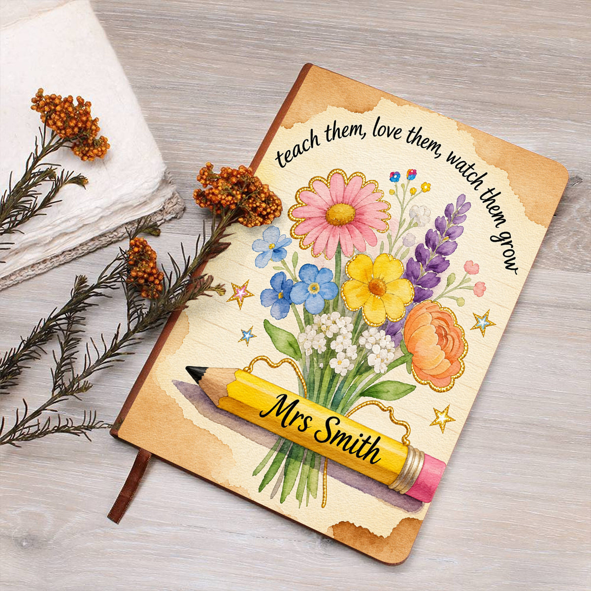 Teacher Gifts Boho Kraft - Personalized Teacher Leather Journal