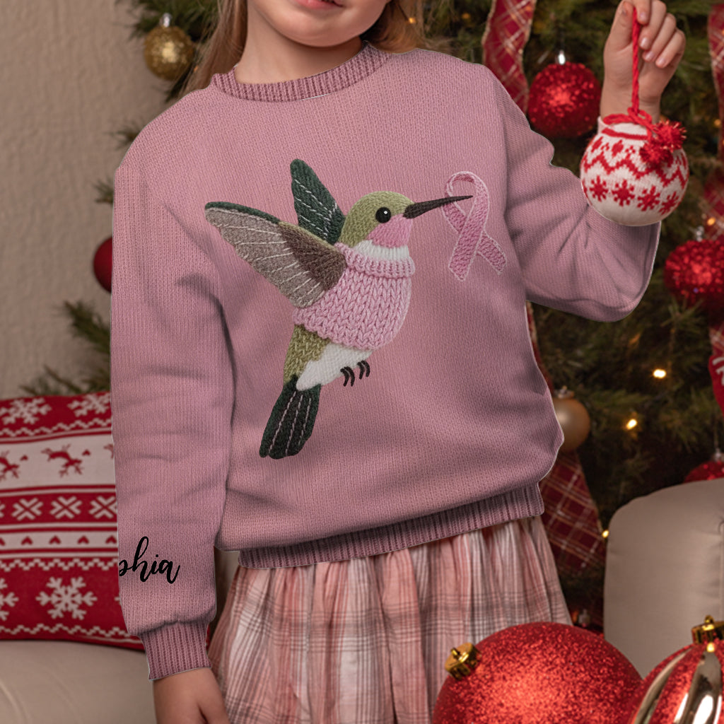 Pink Hummingbird Knit - Personalized Breast Cancer Awareness Ugly Sweater
