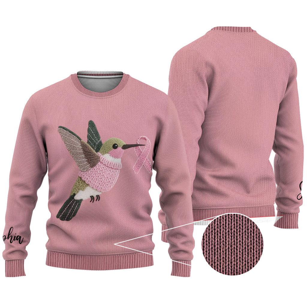 Pink Hummingbird Knit - Personalized Breast Cancer Awareness Ugly Sweater