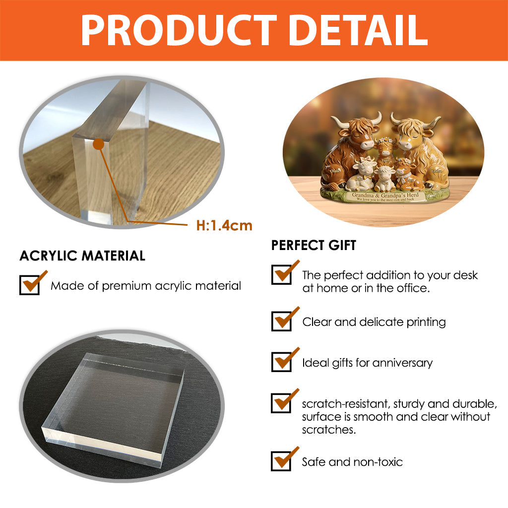 Die Herde der Hochlandrinder von Oma und Opa – personalisierte Acrylplakette in individueller Form für Oma