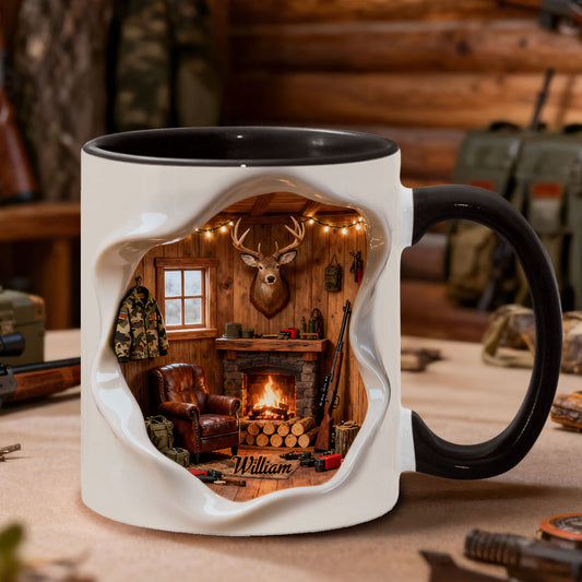 Miniatur-Jagdhüttenzimmer – personalisierte Tasse mit Jagdmotiv
