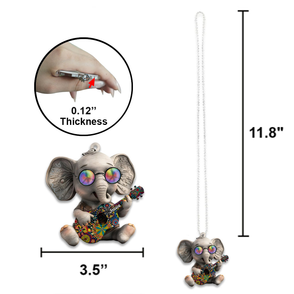 Hippie Elephant - Personalized Hippie Car Ornament
