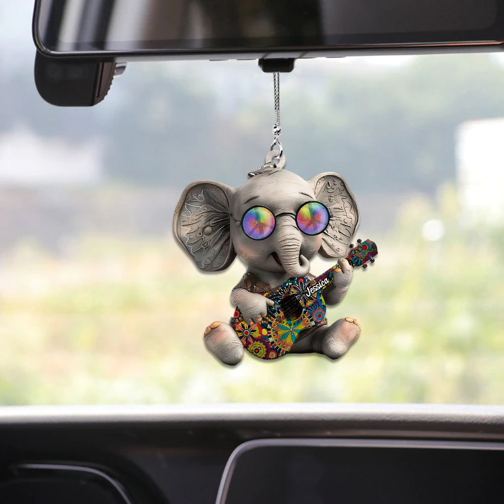 Hippie Elephant - Personalized Hippie Car Ornament
