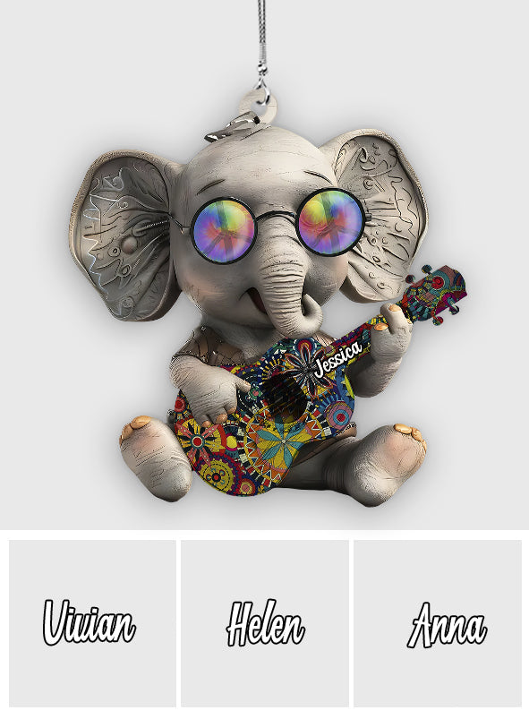 Hippie Elephant - Personalized Hippie Car Ornament