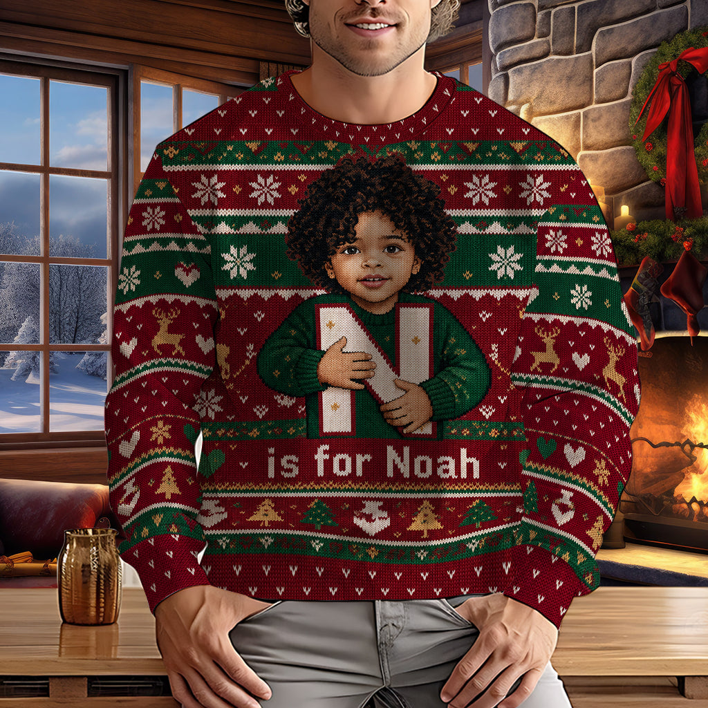 Jedes Foto - Alphabet Weihnachten - Personalisierter Kinder Ugly Sweater