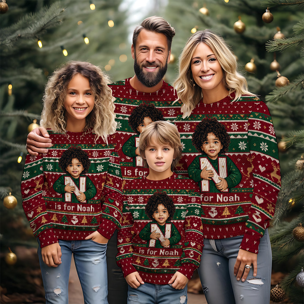 Jedes Foto - Alphabet Weihnachten - Personalisierter Kinder Ugly Sweater