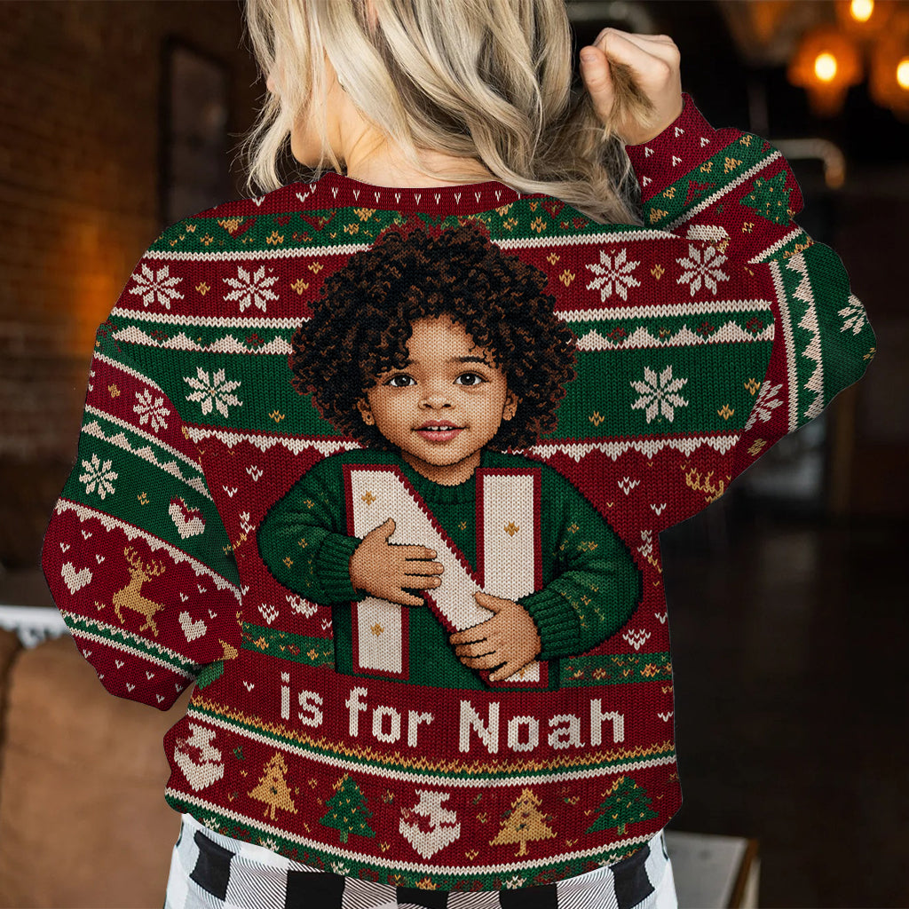 Jedes Foto - Alphabet Weihnachten - Personalisierter Kinder Ugly Sweater