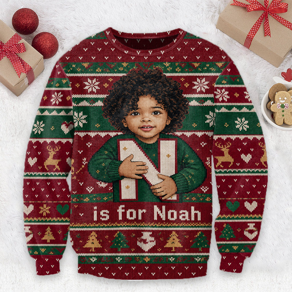 Jedes Foto - Alphabet Weihnachten - Personalisierter Kinder Ugly Sweater