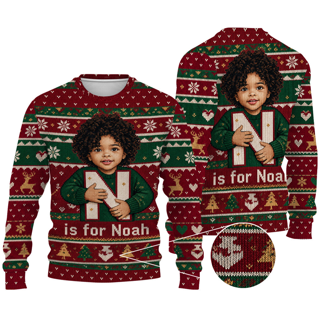 Jedes Foto - Alphabet Weihnachten - Personalisierter Kinder Ugly Sweater