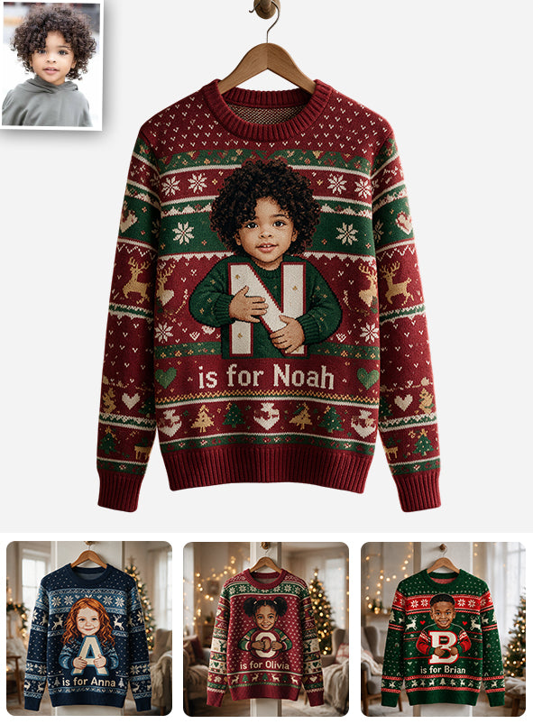 Jedes Foto - Alphabet Weihnachten - Personalisierter Kinder Ugly Sweater