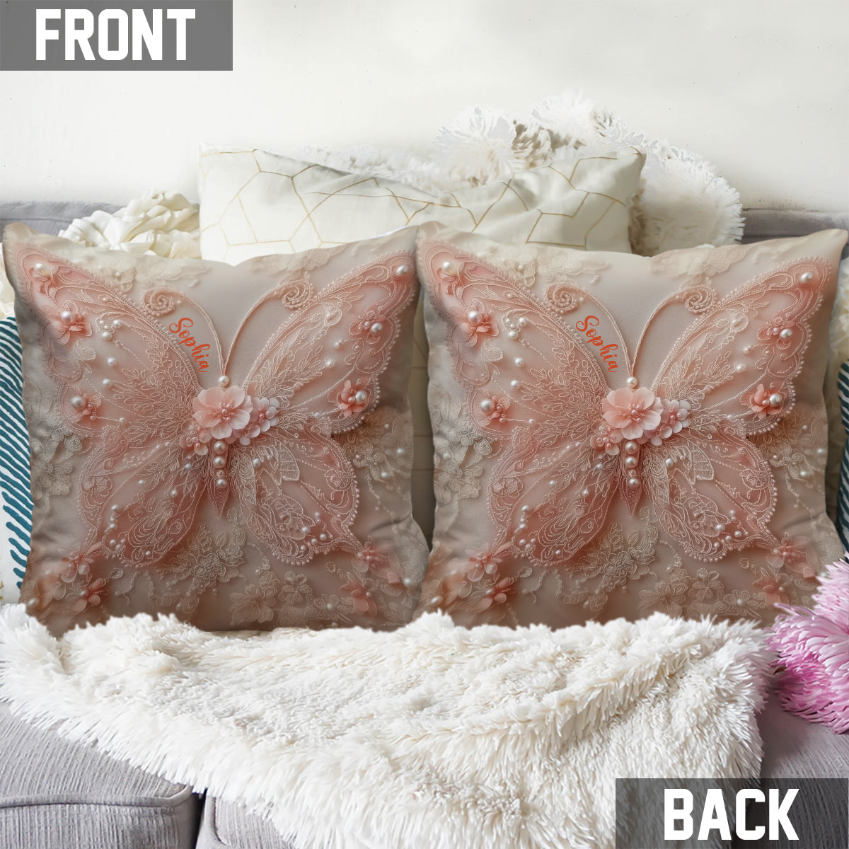 Schmetterlingsliebe – Personalisiertes Schmetterlings-Dekokissen