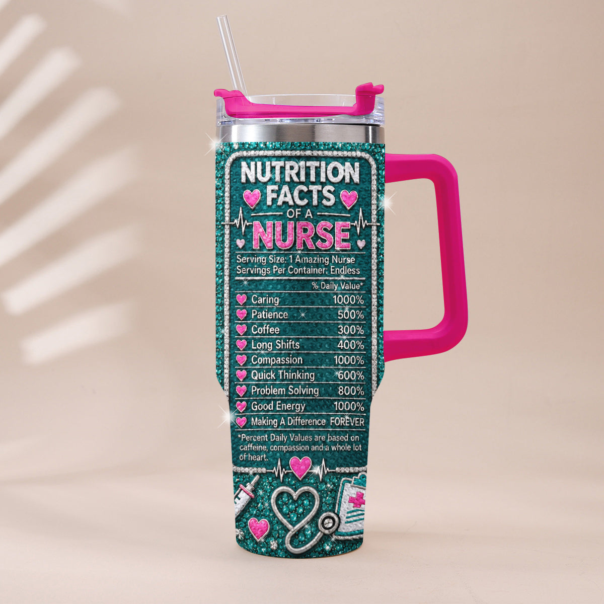 Geschenk für Krankenschwester - Personalisierter Rhinestone Becher mit Griff