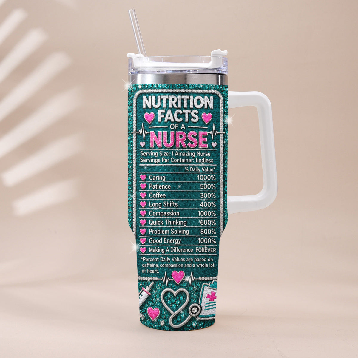 Geschenk für Krankenschwester - Personalisierter Rhinestone Becher mit Griff