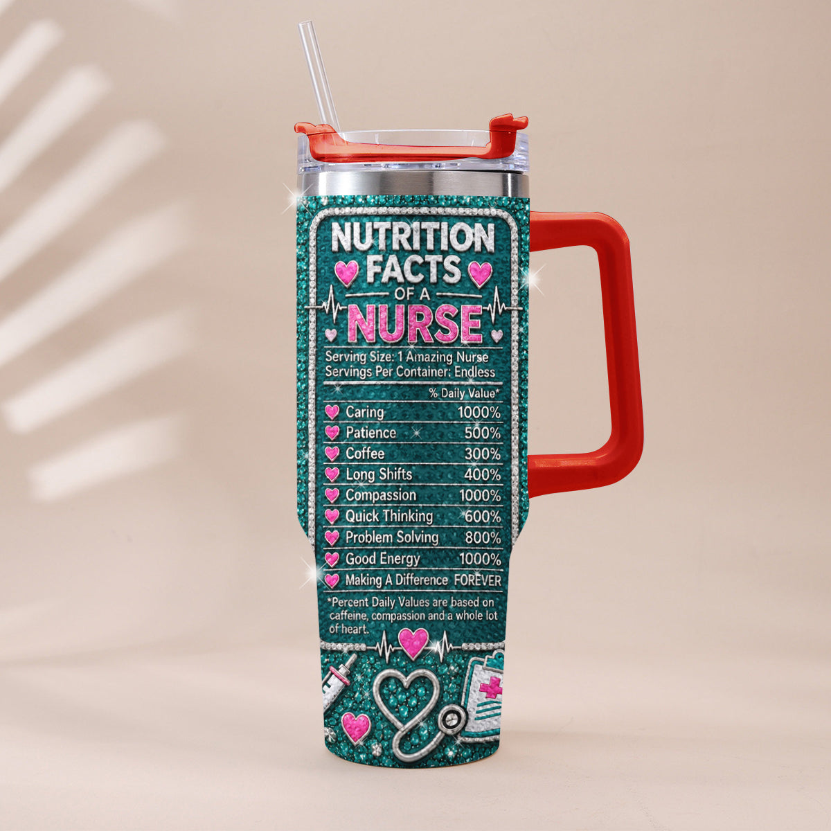 Geschenk für Krankenschwester - Personalisierter Rhinestone Becher mit Griff