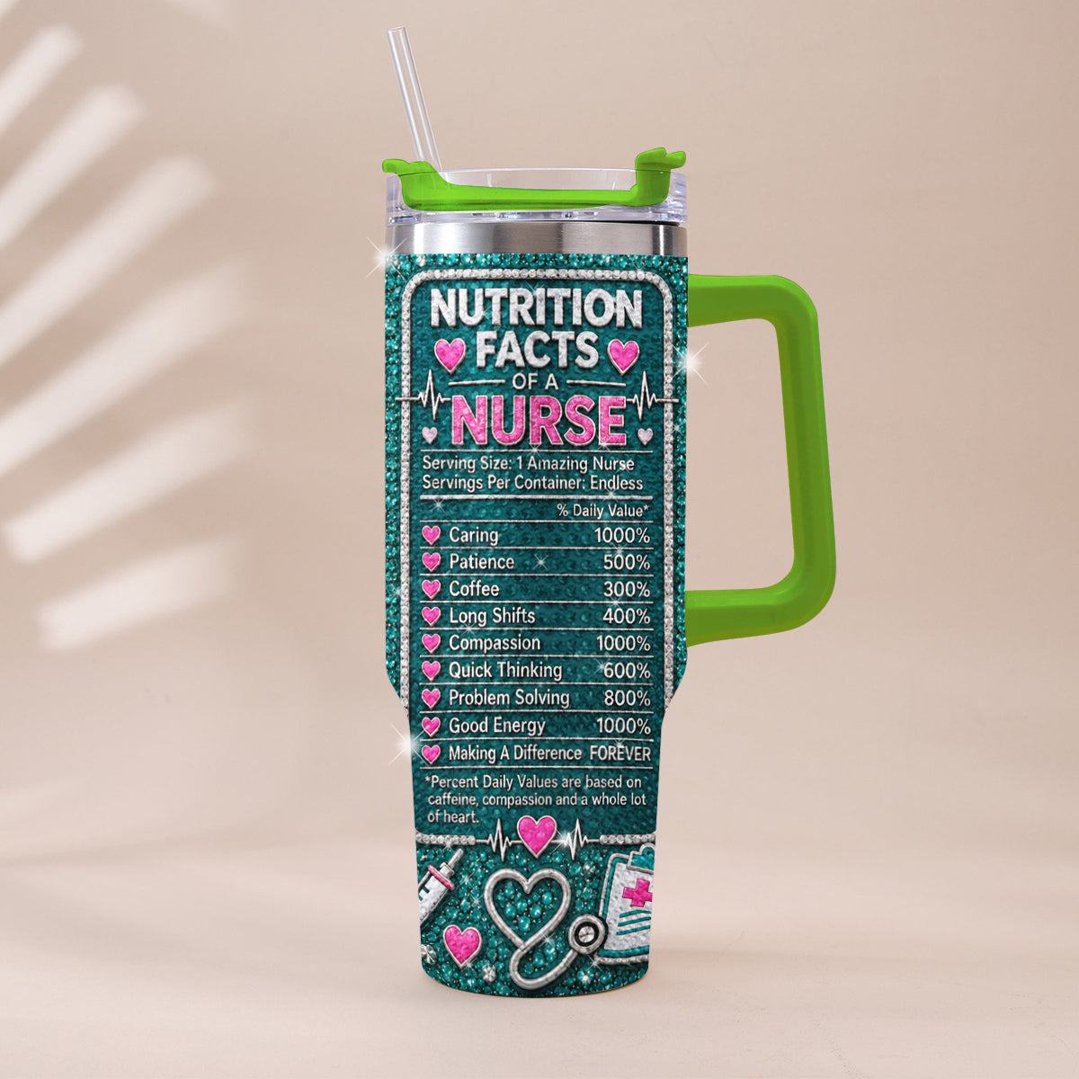 Geschenk für Krankenschwester - Personalisierter Rhinestone Becher mit Griff