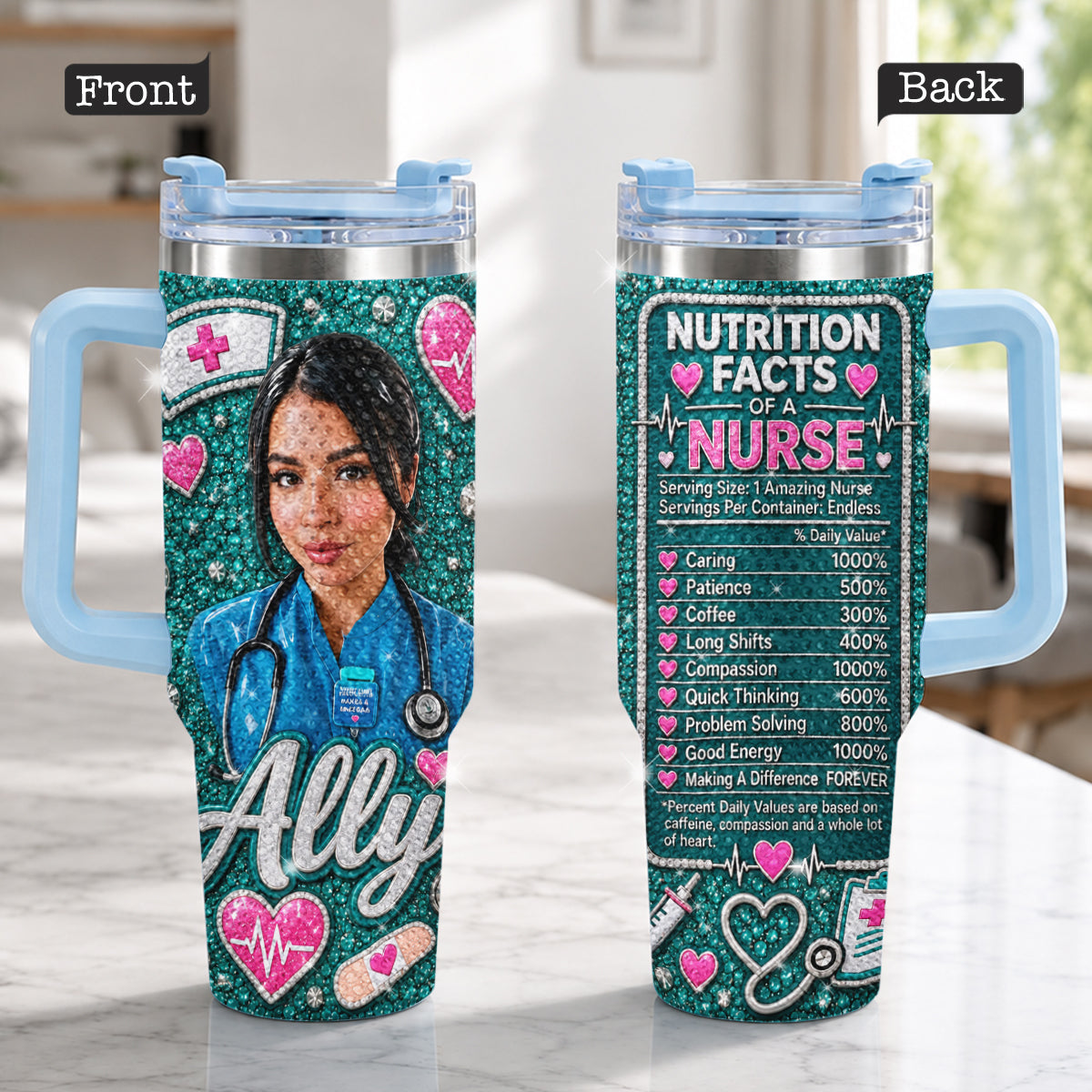 Geschenk für Krankenschwester - Personalisierter Rhinestone Becher mit Griff