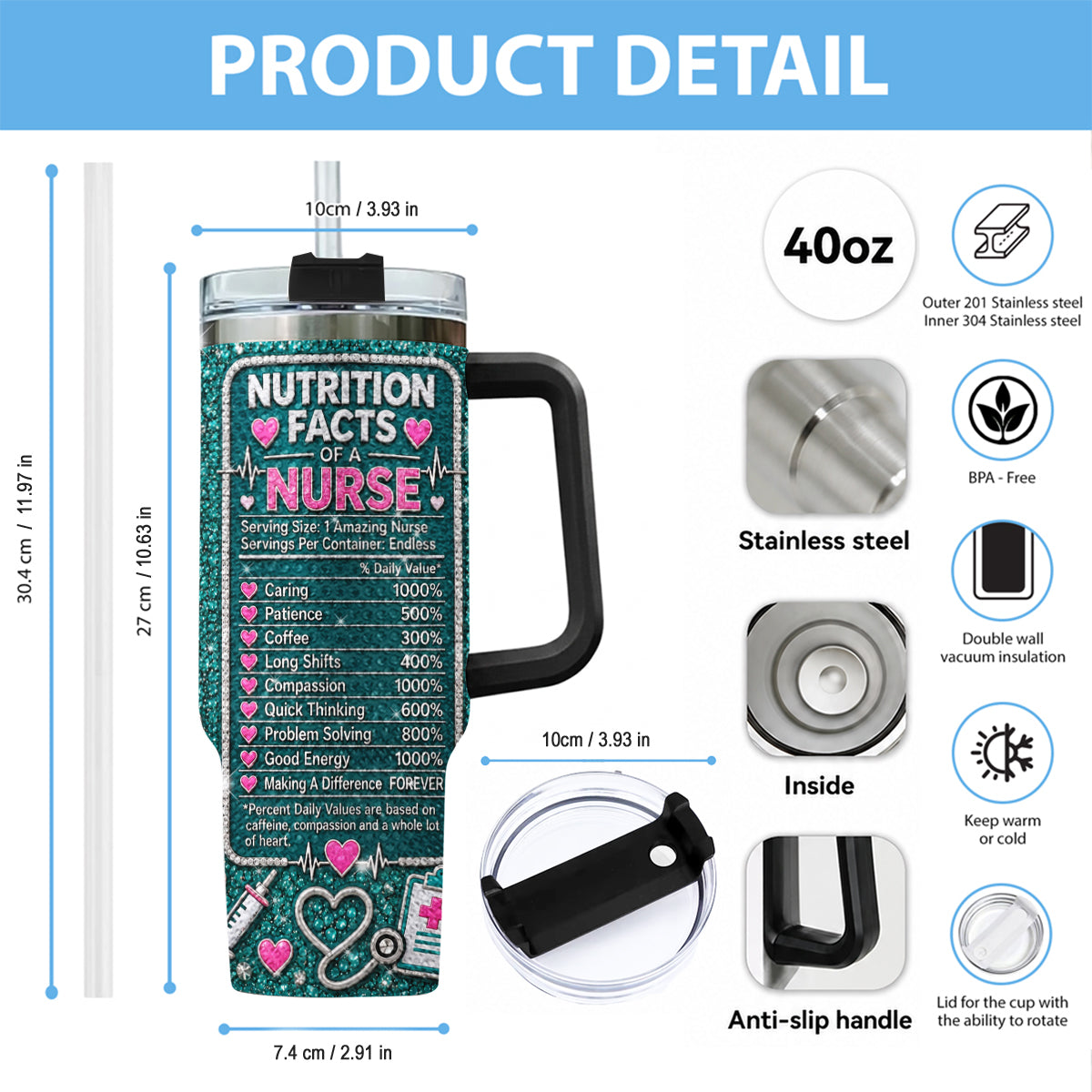 Geschenk für Krankenschwester - Personalisierter Rhinestone Becher mit Griff