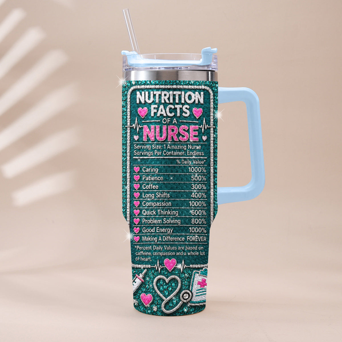 Geschenk für Krankenschwester - Personalisierter Rhinestone Becher mit Griff
