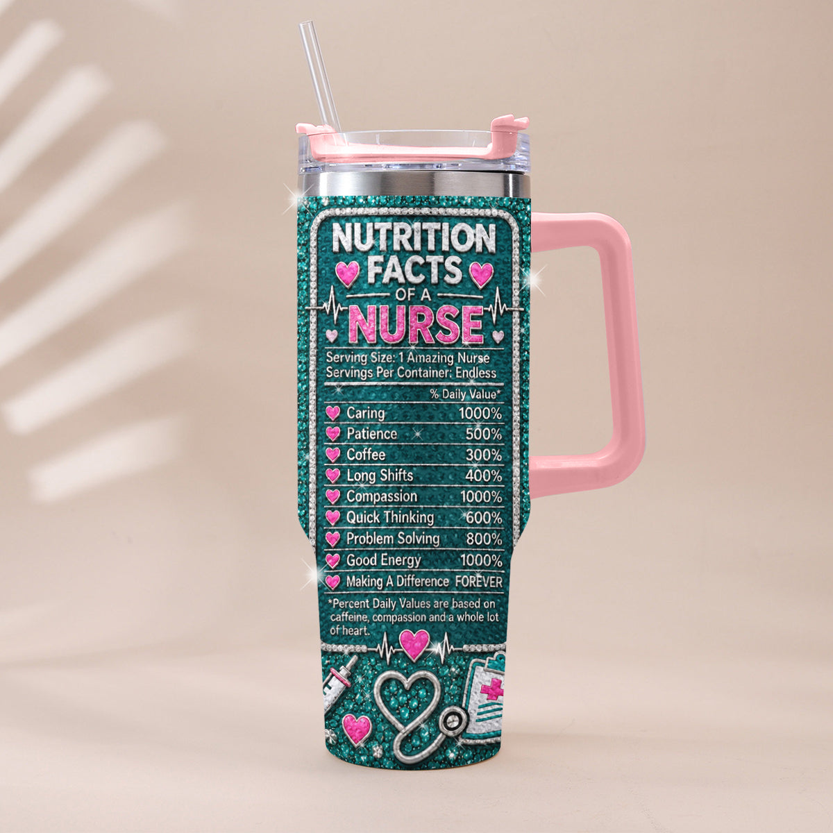 Geschenk für Krankenschwester - Personalisierter Rhinestone Becher mit Griff