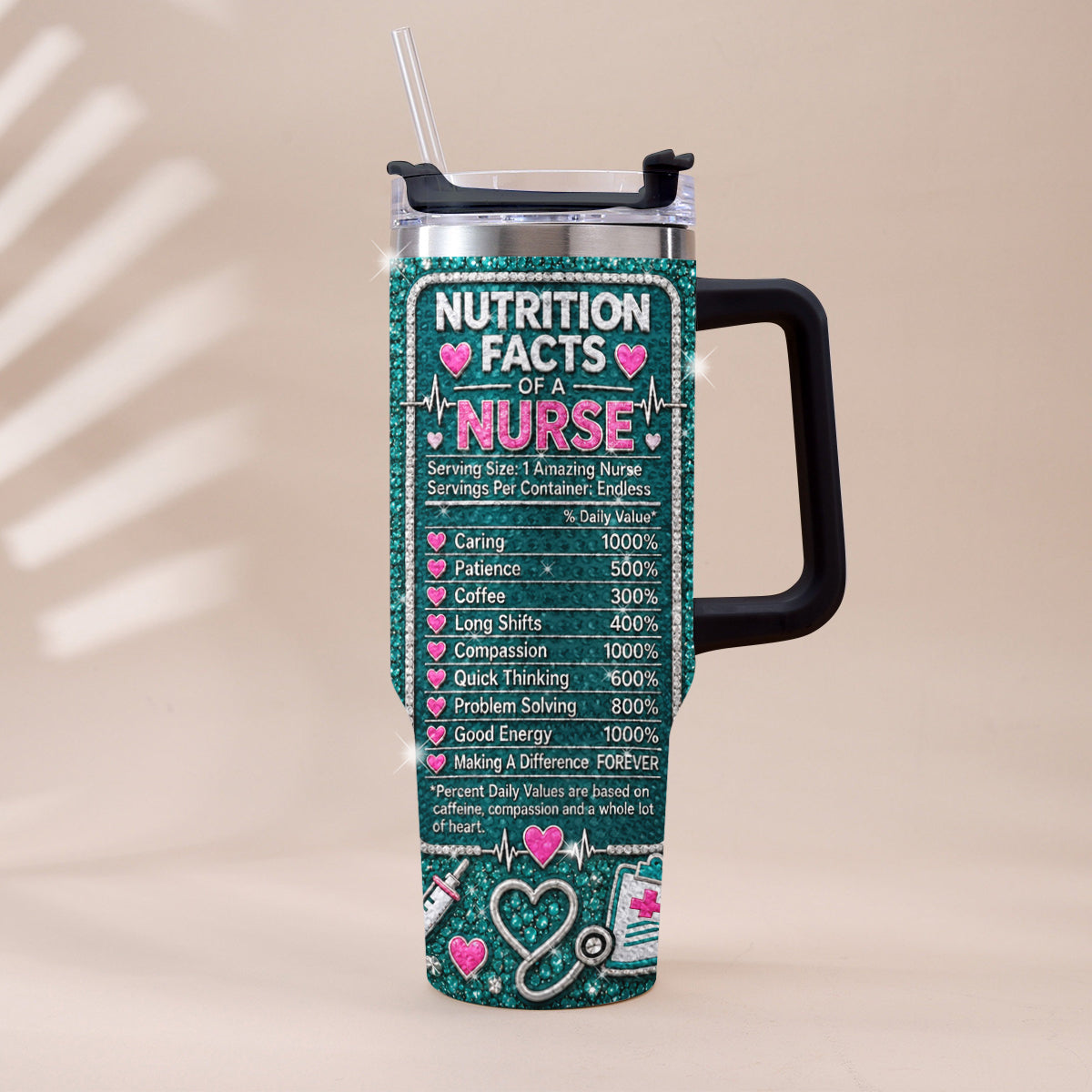 Geschenk für Krankenschwester - Personalisierter Rhinestone Becher mit Griff