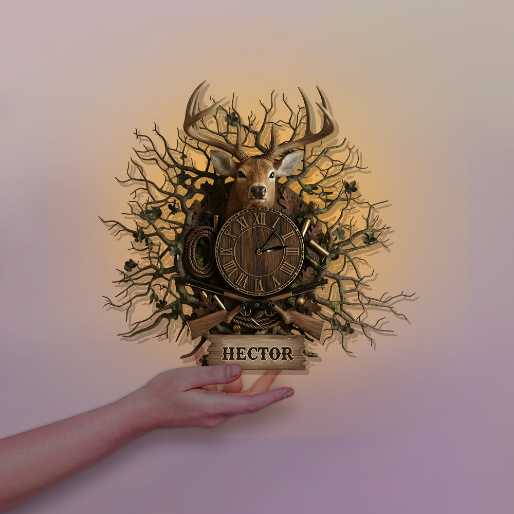 Deer Hunter Gift - Personalized Hunting LED Light Wall Clock