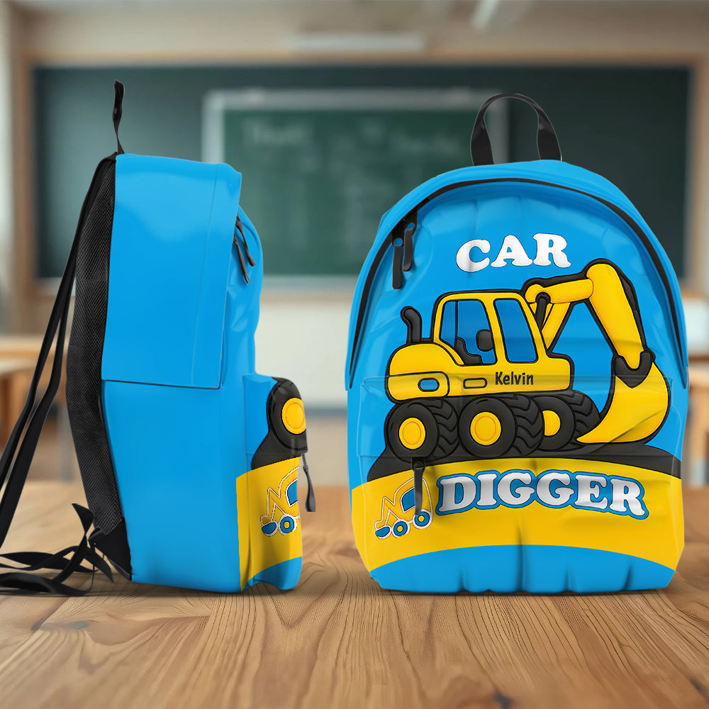 Niedliches Bagger-Geschenk für Kinder – Personalisierte Kinderkappe und Rucksack im klassischen Stil