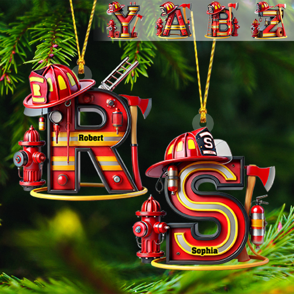 Firefighter Alphabet Decoration - Personalized Firefighter Ornament